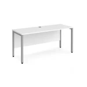 image of Office Desk 1600mm Rectangular Desk With Bench Leg White Tops With Silver Frames 600mm Depth Maestro 25