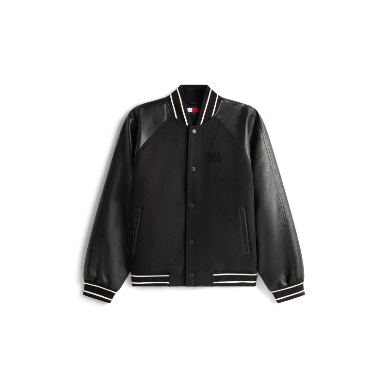 Image of Tommy Jeans Mens Flag Varsity Jacket Black male XL