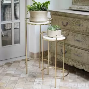 Ivyline Opulence Set of 2 Nested Side Tables Marble/Gold