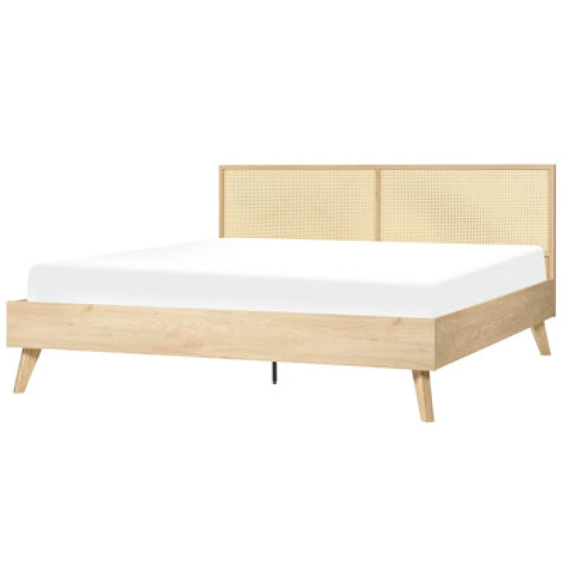 Image of Beliani Bed Rattan Monpazier 180 X 200 Cm (Eu Super King) Light Brown