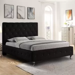 Image of Barella Upholstered Beds - Plush Velvet, King Size Frame, Black - Black