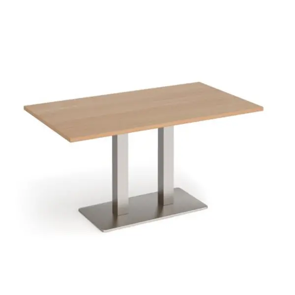 Image of Eros Eros rectangular dining table with flat brushed steel rectangular base and twin uprights 1400mm x 800mm - beech EDR1400-BS-B