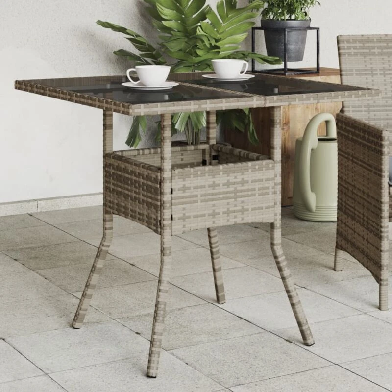 Image of VIDAXL Vidaxl - Garden Table with Glass Top Grey 80x80x75cm Poly Rattan 8721012264489