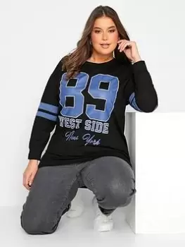 image of Yours Logo Varsity Sweatshirt - Black, Size 18, Women