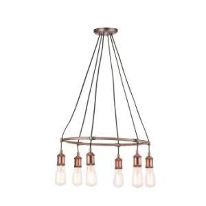 Image of Hal 6 Light Cluster Pendant Aged Pewter, Aged Copper Plate, E27