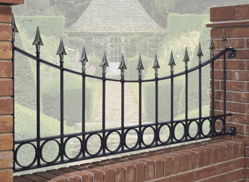 Image of Burbage Iron Craft Balmoral Premium Spear Top Railing Panel Shaped W/ Rings Fits Opening -Steel - Fits Gap 1830 mm X 735mm High - Electro Galv.
