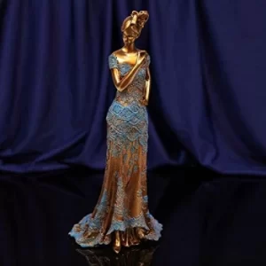 Image of Raffles Collection Lady Figurine Bronze & Blue Finish 33cm