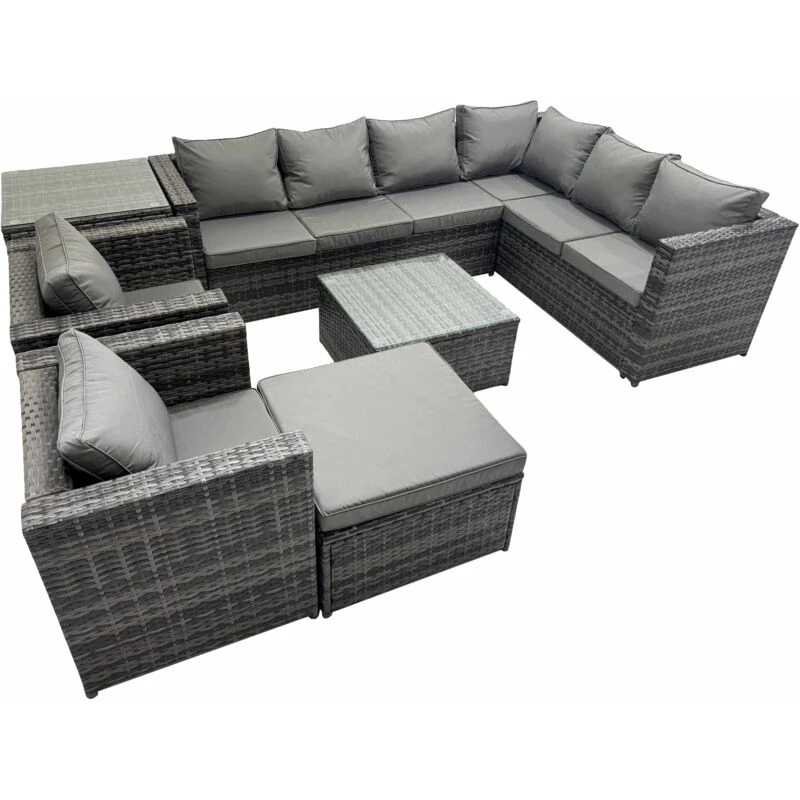 Image of Fimous Garden Furniture Sofa Set withBig Stool Side Table 2 Chair Dark Grey Dark Grey Unisex