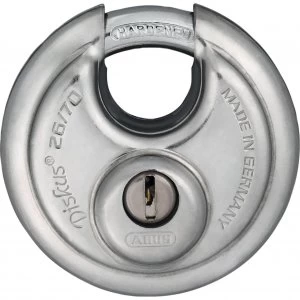 image of Abus 26 Series Diskus Stainless Steel Bodied Padlock Keyed Alike 70mm Standard EE0113