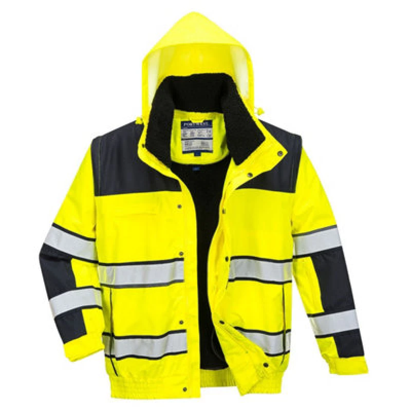 Image of Oxford Weave 300D Hi Vis Classic Bomber Jacket C466YBRXS Colour: Yellow / Black