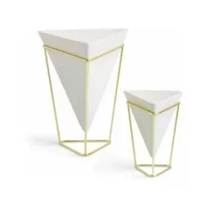 Image of Umbra Trigg Desktop Planter Vase and Geometric Ceramic Container - Great For Succulent Plants, Air Plant, Mini Cactus, Faux Plants and More, Set of