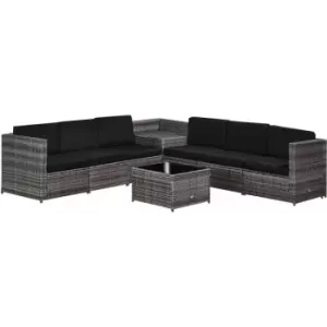 image of 8Pcs Patio Rattan Sofa Set Garden Furniture Side Table w/ Cushion - Grey - Outsunny