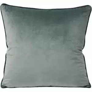 image of Riva Paoletti Meridian Faux Velvet Piped Cushion Cover, Mineral/Teal, 55 x 55 Cm