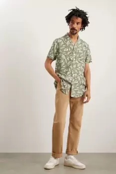 Image of Mens Green Olive Eco Viscose Branch Print Shirt