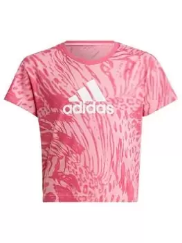 Image of adidas Future Icons Junior Girls All Over Print T-Shirt - Light Pink, Size 11-12 Years, Women