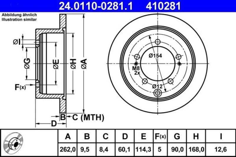 Image of ATE 24.0110-0281.1 Brake disc Solid Brake Disc (82)
