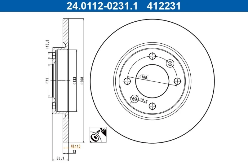 Image of Brake disc ATE 24.0112-0231.1