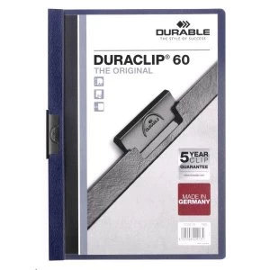 image of Durable DURACLIP 60 Original A4 PVC Folder Clear Front 6mm Spine Midnight Blue Pack of 25