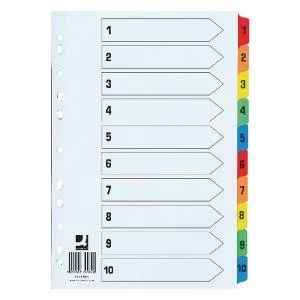 image of Q-Connect 1-10 Index Extra Wide Reinforced Multi-Colour Tabs KF76984