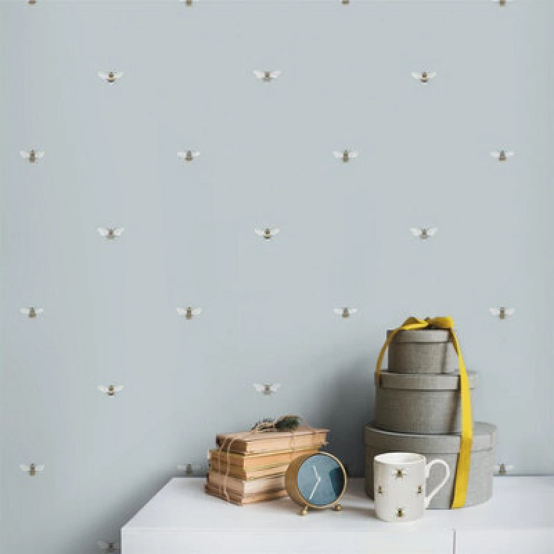 Image of Sophie Allport Bees Duck Egg Straight Match Wallpaper