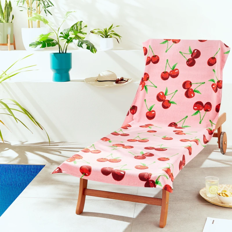 Image of Catherine Lansfield Cherries Absorbent Beach Towel Pink
