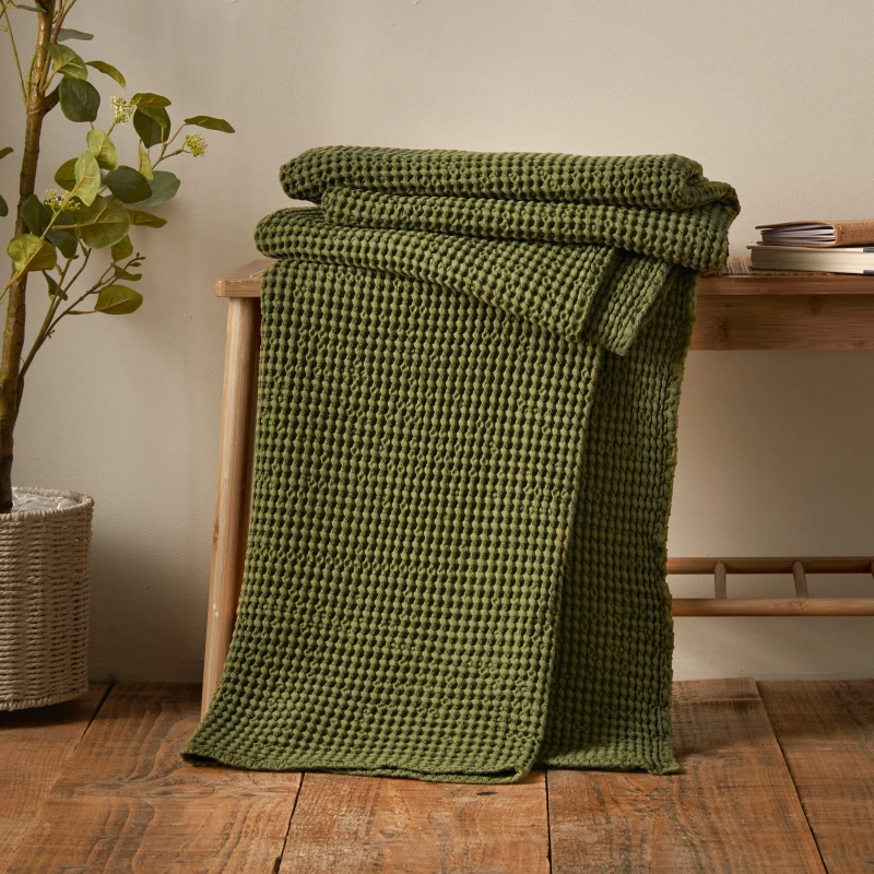 Image of Pineapple Elephant Jaipur Chunky Waffle Cotton Blanket Throw Throws 150x200cm Green 39707815155