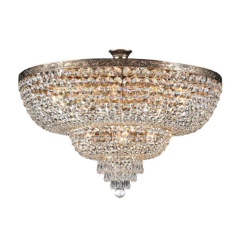 image of Palace Semi Flush Ceiling Gold Antique & Crystal, 14 Light, E27