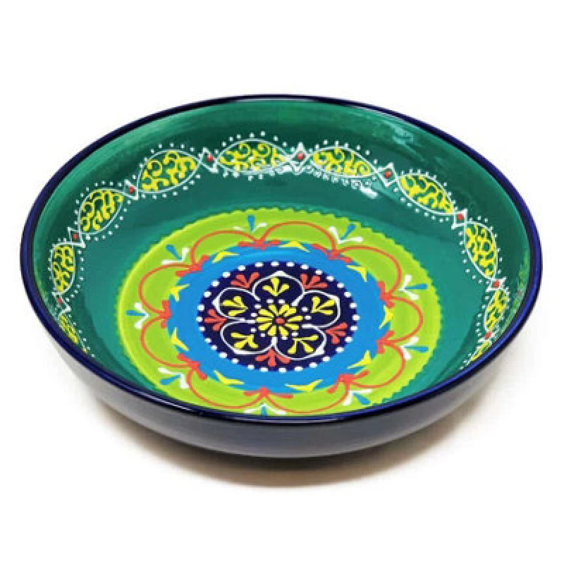 Image of Verano Spanish Ceramics Classic Spanish Hand Painted Kitchen Dining Large Food Bowl 30cm Blue/Green Multi