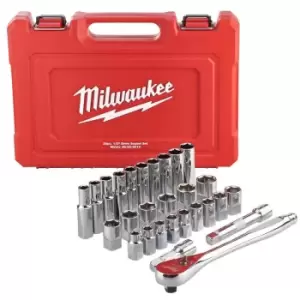 image of Milwaukee 1/2'' Metric Ratchet & Socket Set 28 Piece - N/A