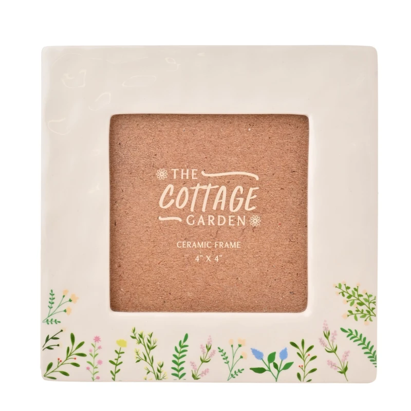 Image of The Cottage Garden Floral Print Ceramic Photo Frame 4" x 4" Off White unisex