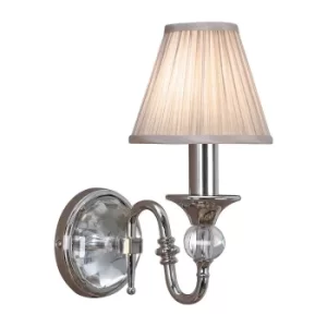 image of Polina 1 Light Indoor Candle Wall Light Polished Nickel Plate with Beige Shade, E14