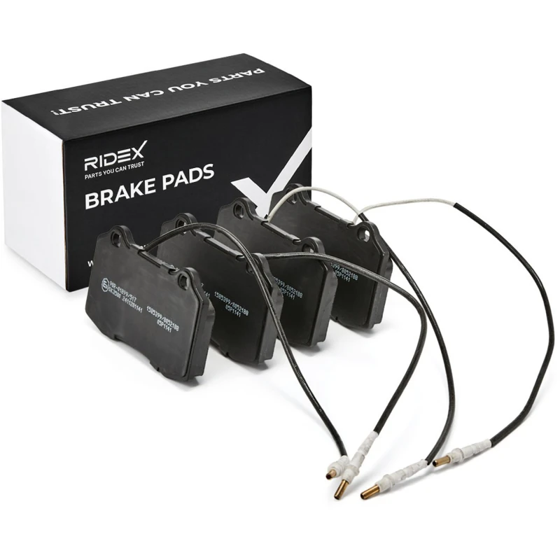 Image of RIDEX 402B0509 Brake pad set Front Axle, incl. wear warning contact, with accessories, with adhesive film Brake Pad Set,disc brake (402)