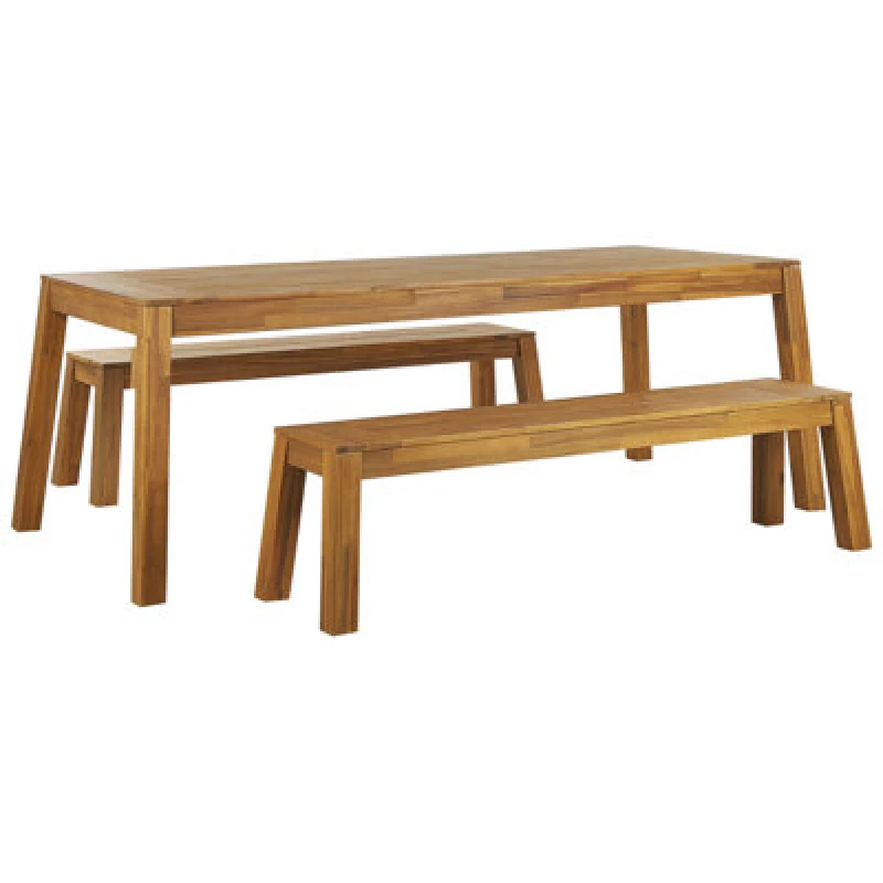 Image of Beliani Garden Dining Set With Benches 6 Seater Livorno Acacia Wood Brown