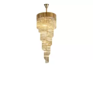 image of Poland Ceiling Pendant Round 5 Tier 23 Light E14, Brass, Cognac Sculpted Glass