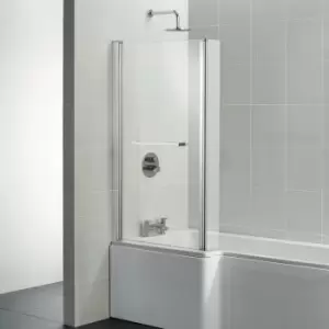 image of Tempo L-Shaped Cube Bath Screen with Hinged End Panel and Towel Rail 1400mm h x 830mm w - 5mm Glass - Ideal Standard