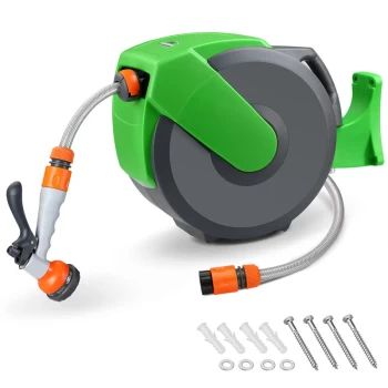 Image of Hose Reel 65ft + 6ft Hose Reel Automatic Water 180 Degrees Swivel Garden Hose Multi - Hand Shower