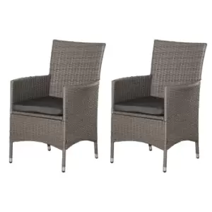 Image of Outsunny 2 Seater Outdoor Rattan Armchair Dining Chair Garden Patio Furniture w/ Armrests Cushions Grey