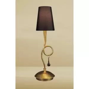 image of Table Lamp Paola 1 Bulb E14, painted gold with Black shade & amber glass droplets