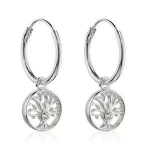 image of Allegory Symbols Silver CZ Tree of Life Hoop Earrings