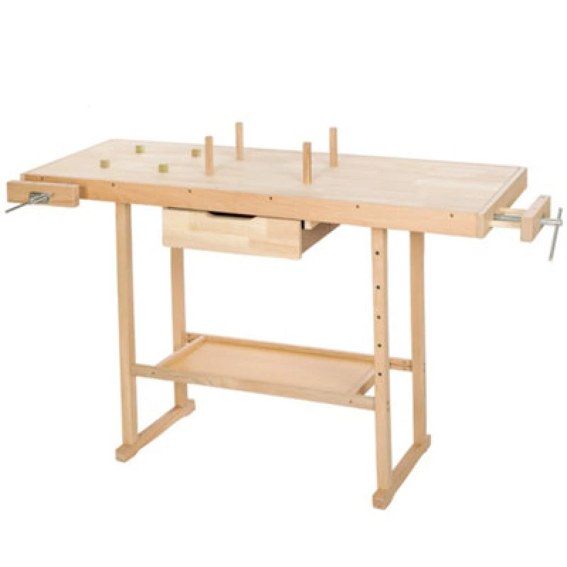 Image of Tectake Woodworking Bench - With 2 Vices, Spacious Drawer, Shelf 137 X 50 X 87cm - Brown