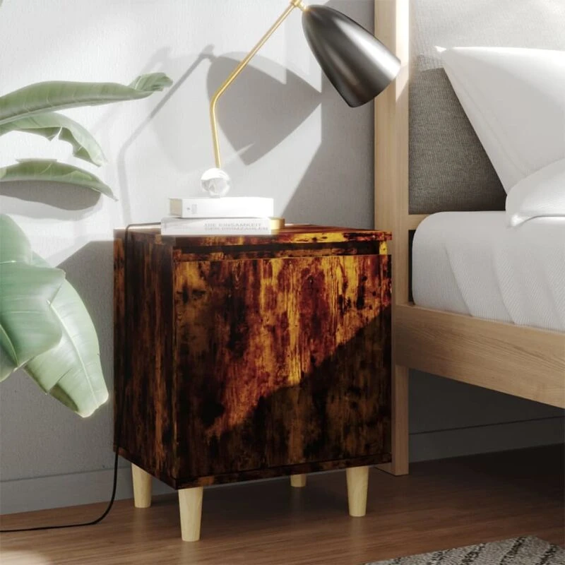 Image of VIDAXL Bed Cabinet with Solid Wood Legs Smoked Oak 40x30x50cm Vidaxl 8720286854594