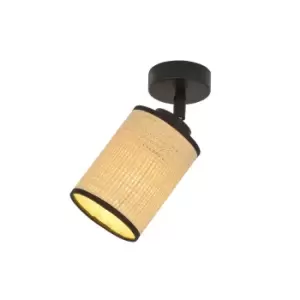 image of Yoga Black Single Spotlight with Brown Fabric Shades, 1x E14