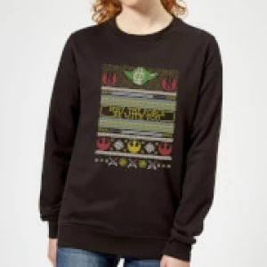 Image of Star Wars May The force Be with You Pattern Womens Christmas Sweatshirt - Black