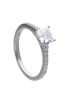 image of Sterling Silver Cubic Zirconia Princess Cut Stone Promise Ring