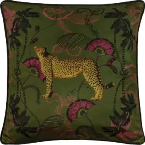 image of Tropica Cheetah Cushion Khaki Green/Red/Yellow