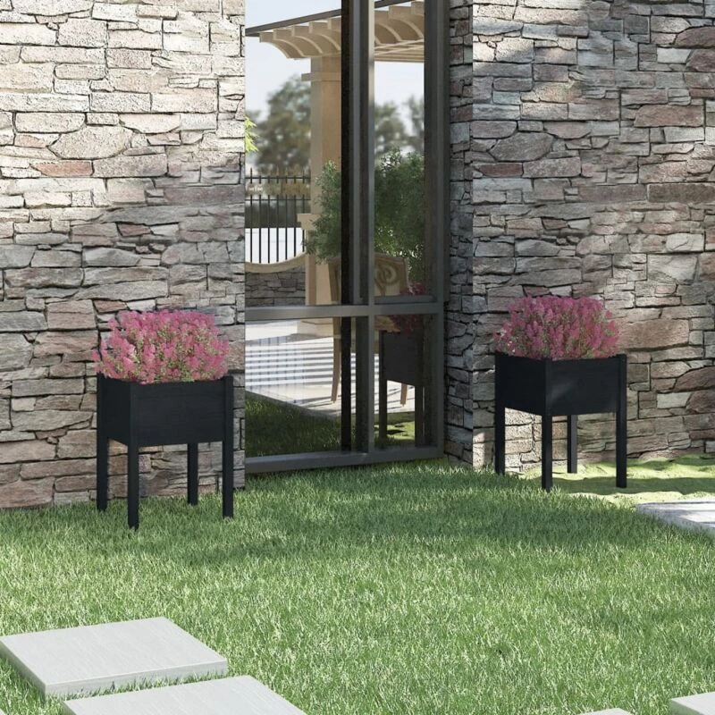 Image of VIDAXL Garden Planters 2 pcs Black 50x50x70cm Solid Pinewood Vidaxl 8720286815397