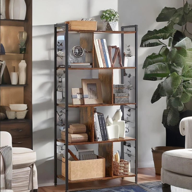 Image of Rafaelo Mobilia Industrial 5 Tier Rustic Brown Bookcase Zig Zag Brown Unisex