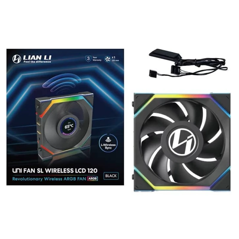 Image of Lian Li UNI SL WIRELESS LCD RGB 120mm Fan - Black - 12SLLCD1W1B
