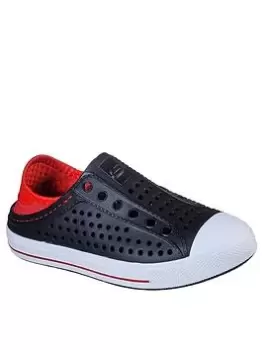Image of Skechers Boys Guzman Steps Aqua Surge Slip On Molded Eva Shoe With Collapsable Back, Black/Red, Size 11 Younger