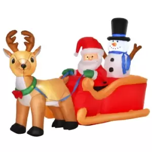 image of HOMCOM 1.3m Christmas Inflatable Santa Claus on Sleigh Deer, LED Lighted for Home Indoor Outdoor Garden Lawn Decoration Party Prop